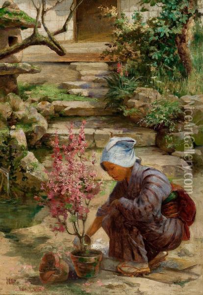 In The Garden Oil Painting - John (Charles) Arter