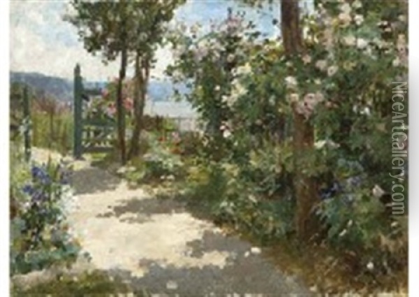 Back Garden With Flowers Oil Painting - Georges Jules Ernest Binet
