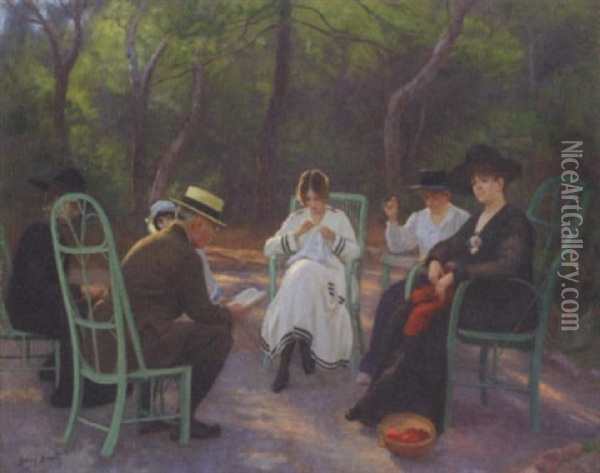 Au Jardin Oil Painting - Henry Bouvet