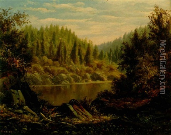 Scene On The Van Dusen River, Humboldt County Oil Painting - Ransom Gillet Holdredge