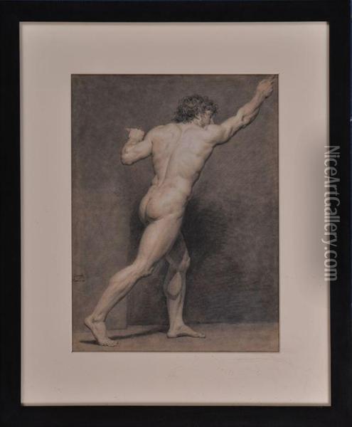 Pair Of Male Nude Studies Oil Painting - Francois Louis Gounod