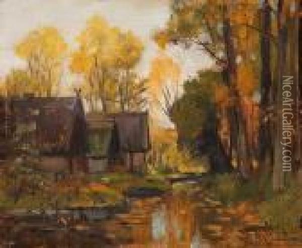 Bauernhauser Mit Herbstlich Gefarbten Baumen Oil Painting - Walter Moras