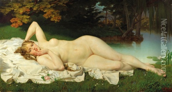 Female Nude In An Open Landscape Oil Painting - Luigi da Rios