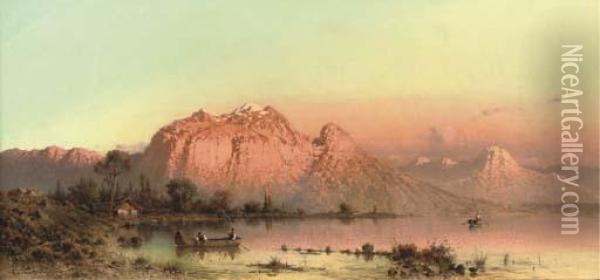 Lago Di Aronzo: Late Afternoon By The Lake Oil Painting - Aleksander Swieszewski