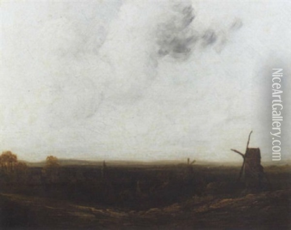 Landscape With Wind-mills Oil Painting - Georges Michel