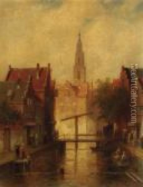 View In A City Oil Painting - Charles Henri Leickert