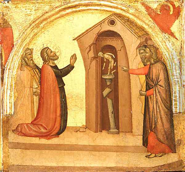 Saint John the Evangelist Causes a Pagan Temple to Collapse ca 1370 Oil Painting - Francescuccio Ghissi