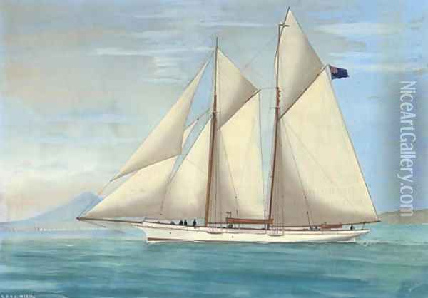 The R.D.Y.C. racing schooner Medora in the Mediterranean off Naples Oil Painting - Antonio de Simone