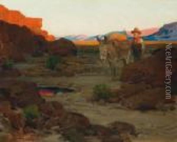 Title: The Pool In The Desert Oil Painting - Frank Tenney Johnson