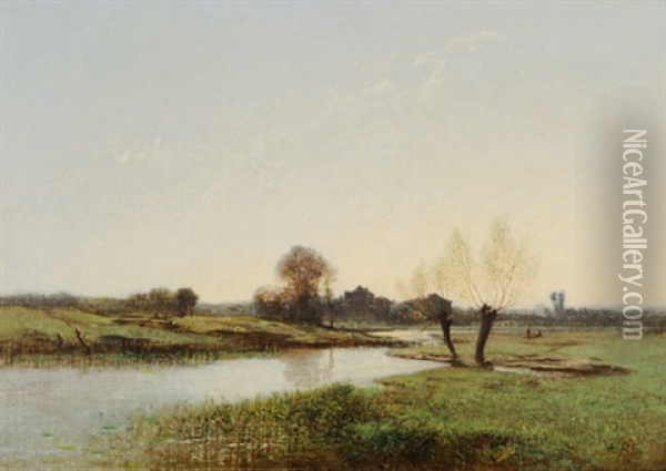 Idyllische Flusslandschaft In Morgenstimmung Oil Painting - Francis Blin