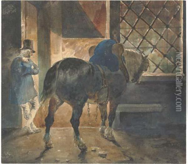 A Cart-horse And A Postilion At The Door Of A Forge Oil Painting - Gricault Jean-Louis-Andr-Thodore