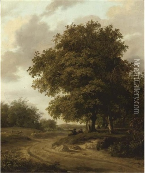 In The Shade Of A Tree Oil Painting - Hendrik van de Sande Bakhuyzen