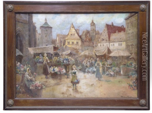 Flower Market Scene Oil Painting - Stephan Sedlacek