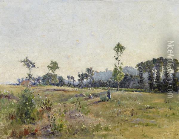 Field Landscape In Sologne Oil Painting - Charles Carlos-Lefebvre