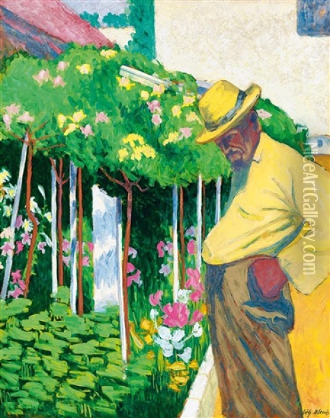 In The Flower Garden (the Gardener), C. 1910 Oil Painting - Goetz B. Erno