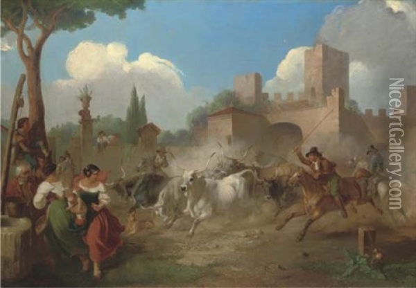 Buttari Driving Roman Oxen Oil Painting - William Stewart Watson