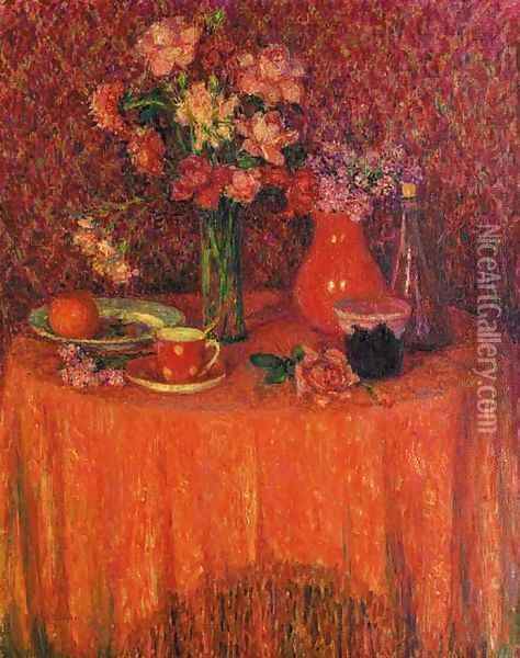 La table, harmonie rouge Oil Painting - Henri Eugene Augustin Le Sidaner
