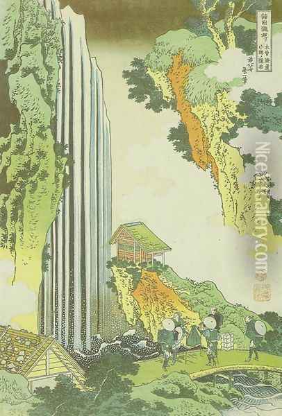 Ono Waterfall on the Kisokaido Road (Kisokaido Ono no bakufu) Oil Painting - Katsushika Hokusai