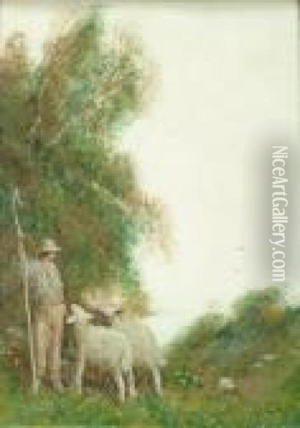 Shepherd Andsheep Oil Painting - Fred Hines