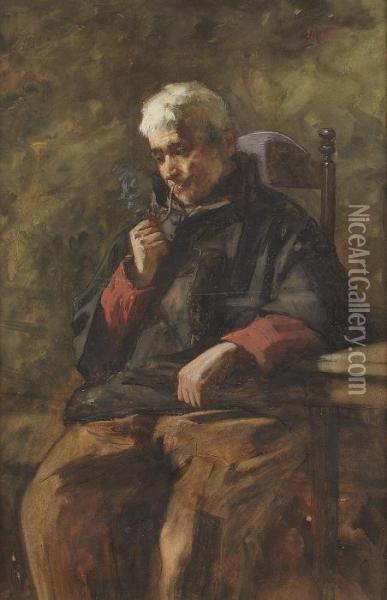 A Quiet Smoke Oil Painting - David Adolf Constant Artz