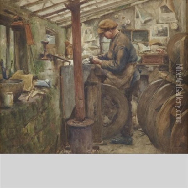 A Whitby Jet Worker Oil Painting - Albert George Stevens