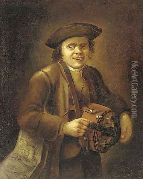 A hurdy-gurdy player Oil Painting - Jacob Rootius