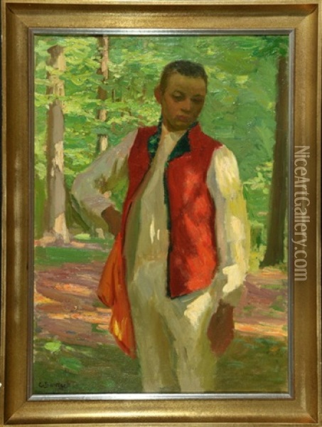 Portrait Eines Jungen In Hessischer Tracht Im Wald Oil Painting - Carl Ludwig Noah Bantzer