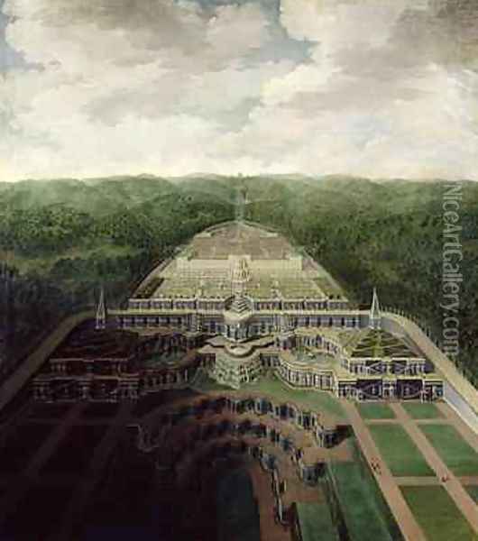 View of the Karlsberg Complex from the Cascades and Gardens to the Octogon after 1716 Oil Painting - Jan van Nickelen