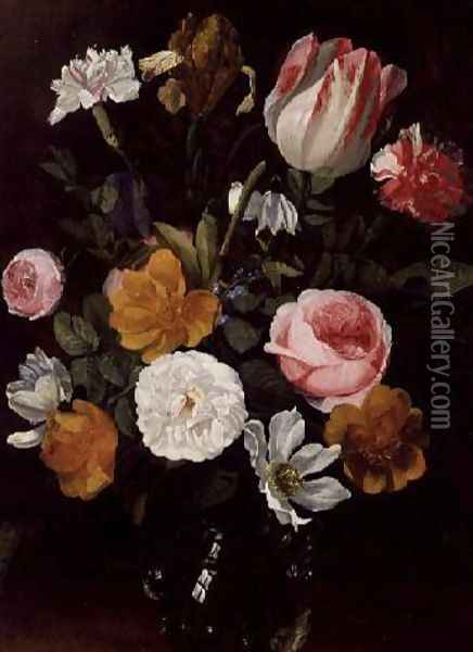 Still Life of Flowers in a Glass Vase Oil Painting - Jan Philip van Thielen