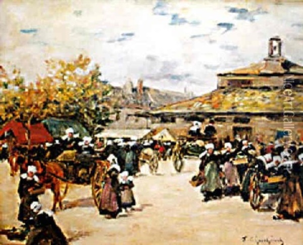 Scene De Marche Devant Les Halles De Concarneau Oil Painting - Fernand Marie Eugene Legout-Gerard