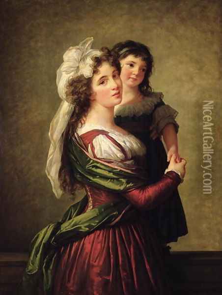 Madame Rousseau and her Daughter, 1789 Oil Painting - Elisabeth Vigee-Lebrun