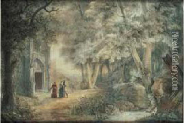 Guenievre Et Lancelot Allant Visiter Le Tombeau De Tristan Et Yseult Oil Painting - Jean-Jacques Champin