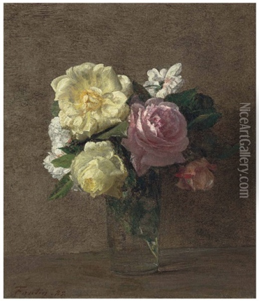 Roses Dans Un Verre Droit Oil Painting - Henri Fantin-Latour