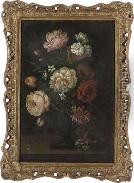 Roses And Carnations In A Vase Oil Painting - William Beardmore