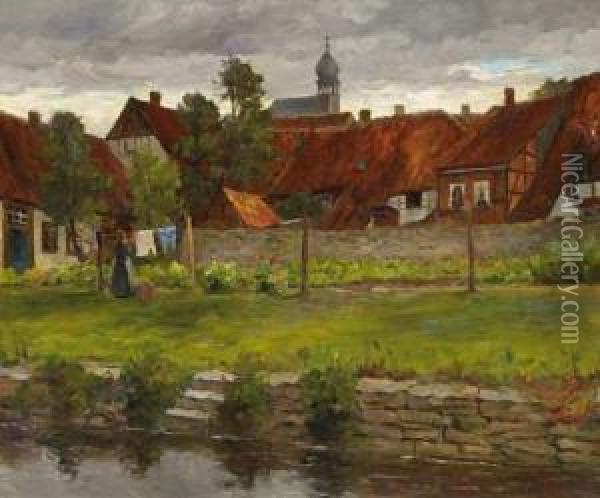 Village By The River Oil Painting - Eugen Kampf