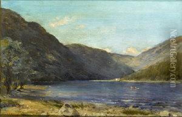 Boating - Probably Glendalough Oil Painting - Joseph Poole Addey