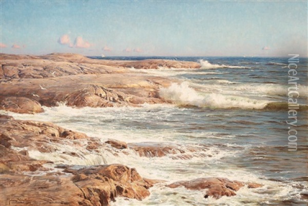 Rocks By The Sea, Marstrand Oil Painting - Johan Fredrik Krouthen