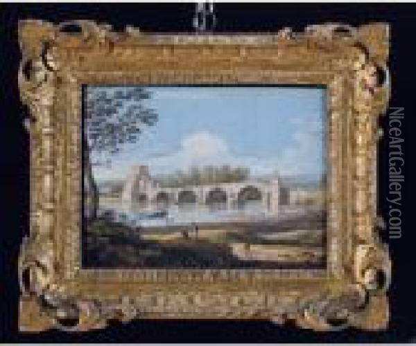 Vedute Romane: Il Ponte Milvio; Un Ponte Romano Oil Painting - Jan Frans Van Bloemen (Orizzonte)