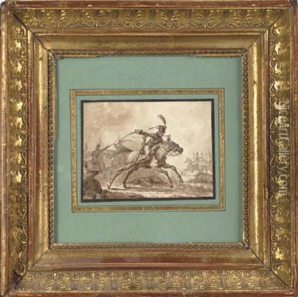Un Hussard Chargeant Pendant Une Bataille Oil Painting - Horace Vernet