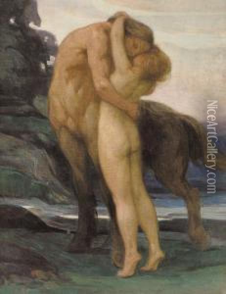 Le Centaure Amoureux Oil Painting - Emile Berchmans