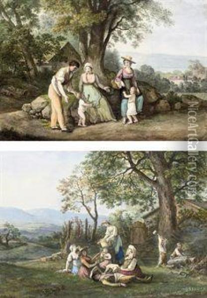 Peasants Beside A Woodman's Cottage Oil Painting - Jean Antoine Linck