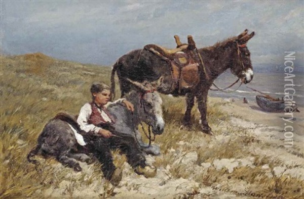 A Donkeyrider Resting In The Dunes, Scheveningen Oil Painting - Willem Maris