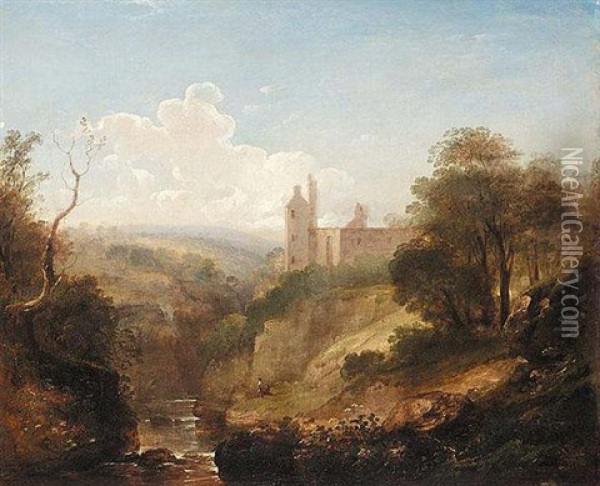 Classical Figures In An Extensive Landscape With Castle Beyond Oil Painting - Alexander Nasmyth