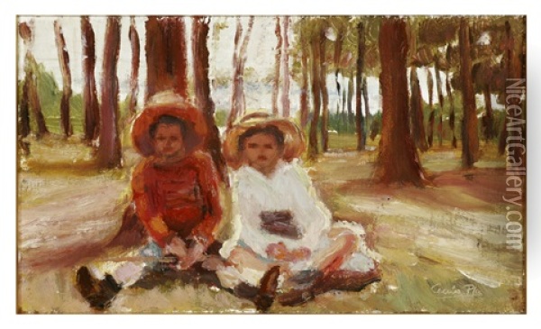 Children In The Park Oil Painting - Cecilio Pla