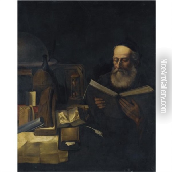 A Scholar In His Study Reading Oil Painting - Willem van Drielenburch