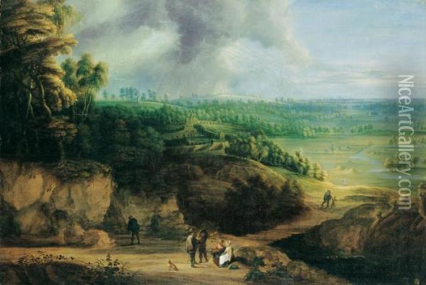Panoramalandschaft Mit Schlossanlage Und Staffagefiguren Oil Painting - David The Younger Teniers