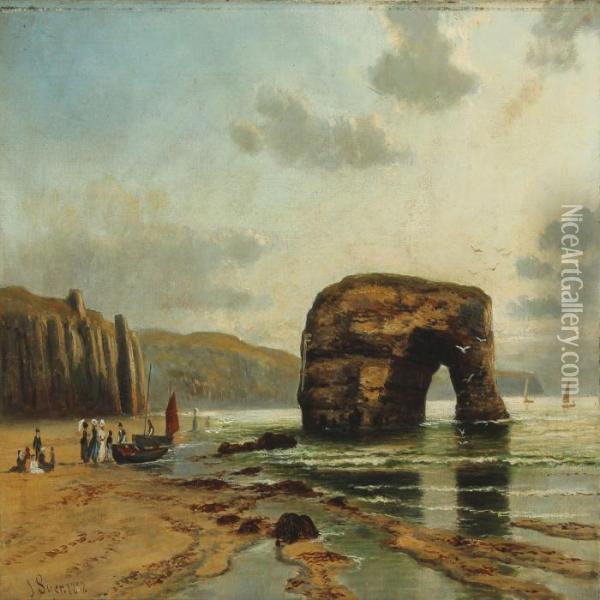 A Party On The Beach At Lands End Oil Painting - John, Syer Snr.