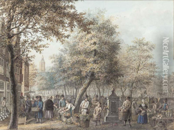 Scene In A Vegetable Market Oil Painting - Hermanus Petrus Schouten
