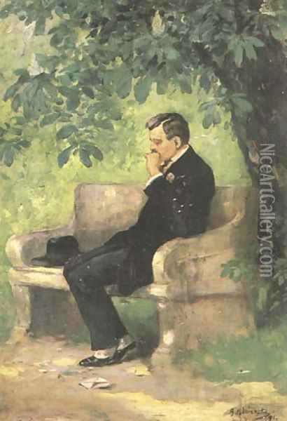 Alone in a Park Oil Painting - Apoloniusz Kedzierski