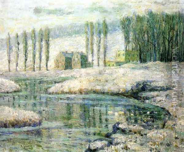 Creek in Winter Oil Painting - Ernest Lawson
